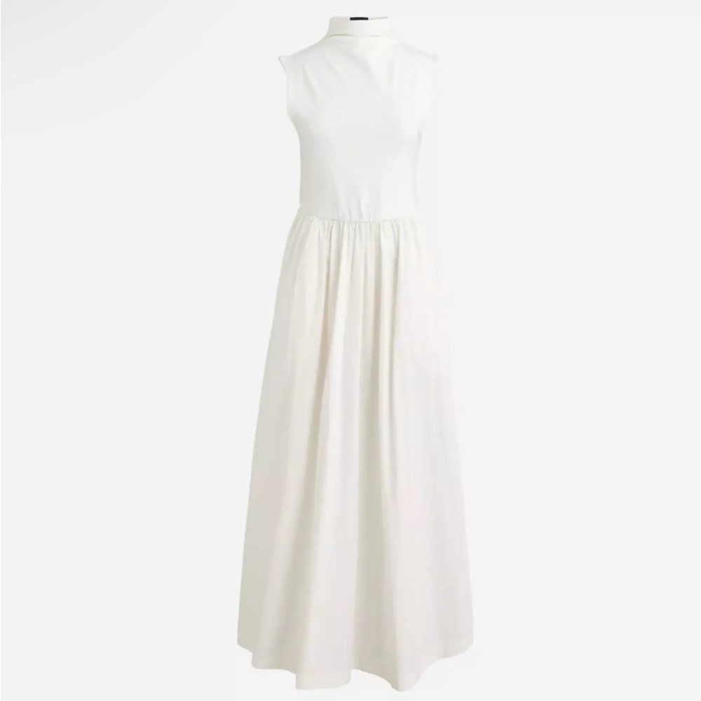 Jcrew Fitted knit mockneck dress with poplin skirt in natural